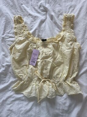 wild fable Pale Yellow Eyelet Tie-Front Ruffled Blouse - New With Tag